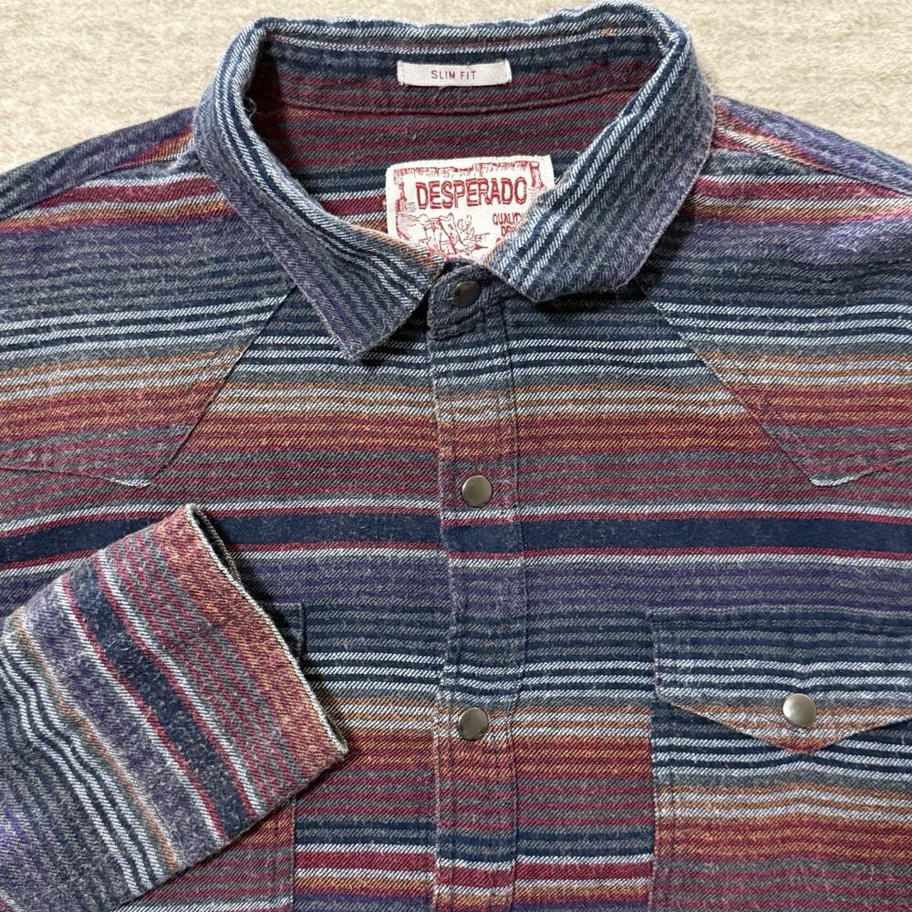 Desperado Mens Pearl Snap Striped Western Cowboy Shirt Southwestern Size XL